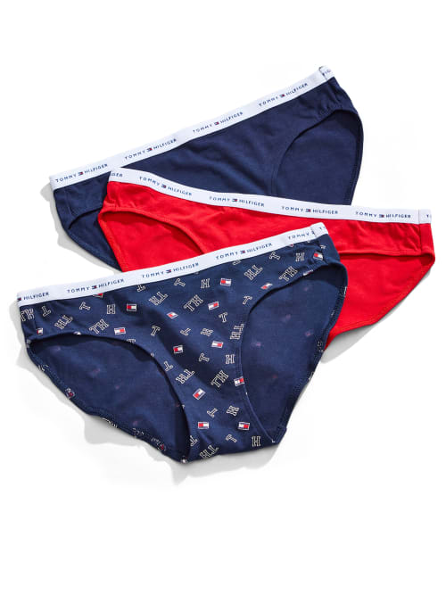 Tommy Hilfiger Cool Cotton Logo Bikini 3-pack In Varsity Flag Navy