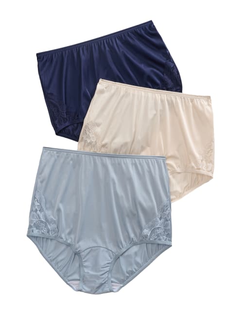 Shop Vanity Fair Lace Nouveau Brief 3-pack In Navy,blue,nude