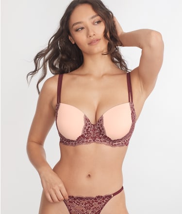 Bare The Push-Up Without Padding Bra 34DDD, Maroon Banner at