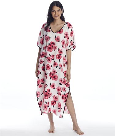 kate spade new york Pink Floral Charmeuse Sleep Caftan & Reviews | Bare ...