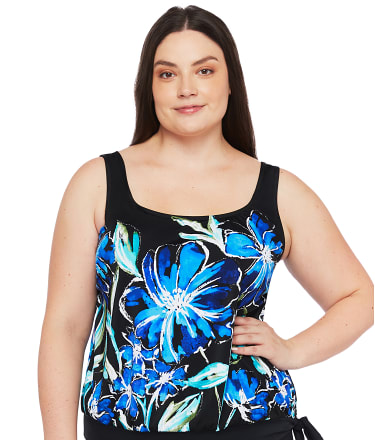 Maxine of Hollywood Plus Size In Cool Bloom Blouson Tankini Top ...