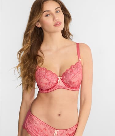 Cacique Bra 40F Full Coverage Coral Pink Lace Lightly Lined Lane