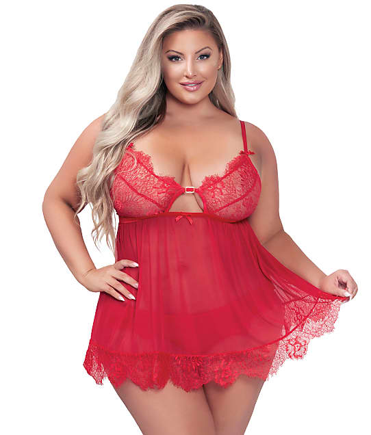 Seven 'til Midnight Plus Size Sweet Temptation Babydoll Set in Red(Front Views) 11378X