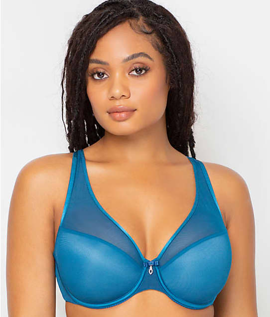 Curvy Couture Sheer Mesh T-Shirt Bra in Sapphire(Front Views) 1310