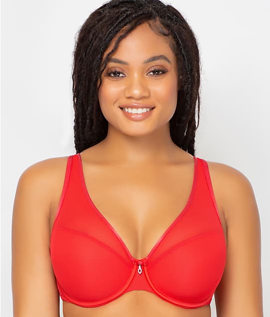 Curvy Couture Sheer Mesh T-Shirt Bra in Diva Red(Front Views) 1310