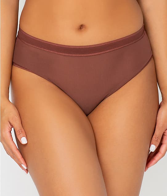 Curvy Couture Sheer Mesh Hi-Cut Brief in Chocolate(Front Views) 1313