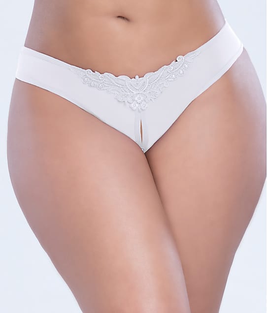 Oh Là Là Chéri   Plus Size Crotchless Pearl Thong in White(Front Views) 2066X