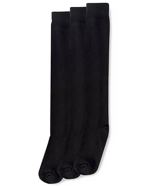 HUE Flat Knit Knee High Socks 3-Pack in Black(Front Views) 21135