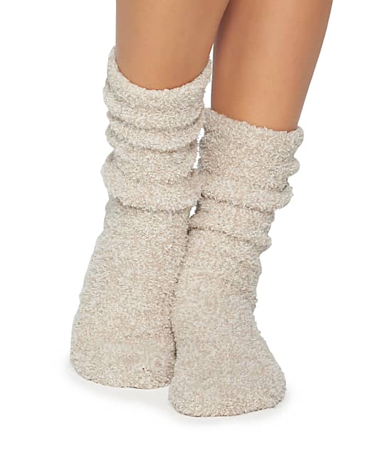 Barefoot Dreams CozyChic Heathered Plush Socks in Stone(Front Views) 614