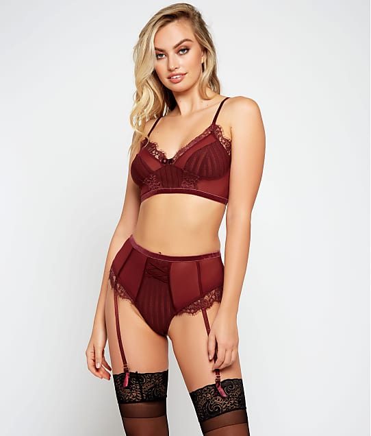 iCollection Selena Striped Mesh Set in Burgundy 7710