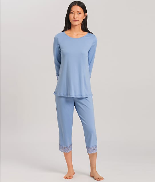 Hanro Moments Cropped  Knit Pajama Set in Blue Moon 77928