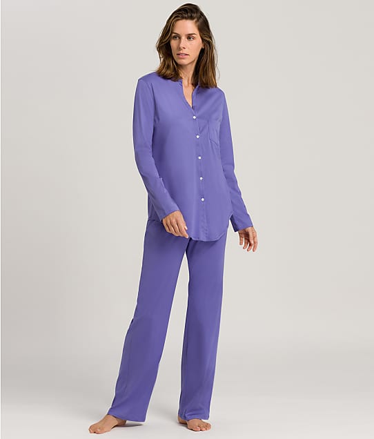 Hanro Cotton Deluxe Knit Pajama Set in Violet Blue 77956
