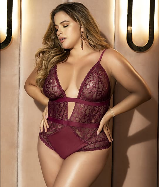Mapalé Plus Size Make Your Move Teddy in Burgundy(Front Views) 8654X