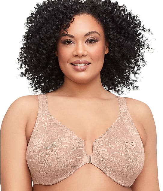 Glamorise WonderWire Lace Front-Close Bra in Cafe(Full Sets) 9245
