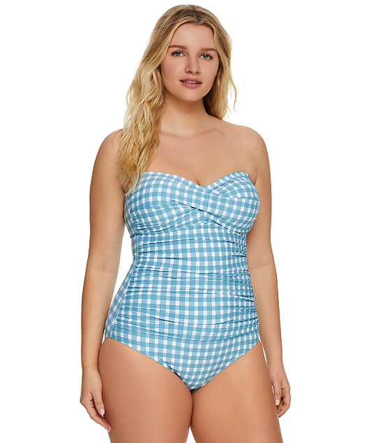Anne Cole Signature Gingham Twist Bandeau One-Piece in Blue Check 22MO00557