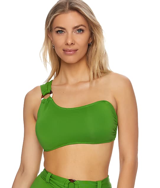 Anne Cole Signature Color Block One-Shoulder Bikini Top in Green 22MT10801