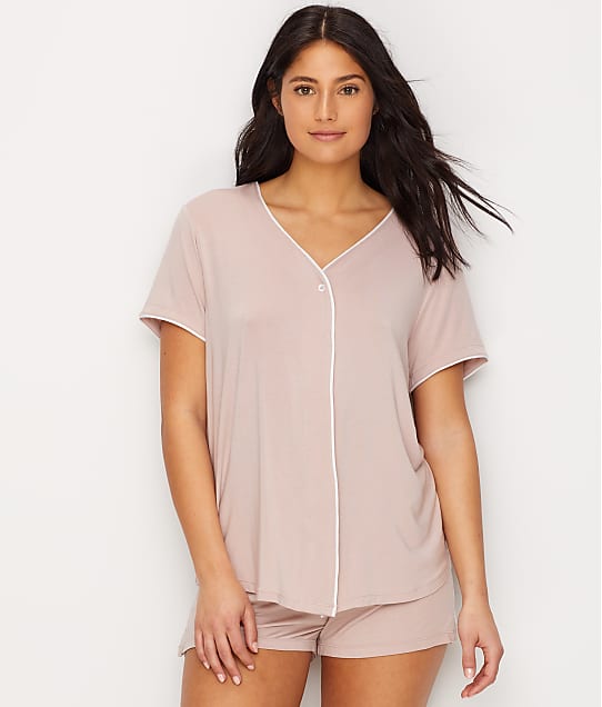 Barefoot Dreams Luxe Milk Jersey Piped Modal Pajama Set in Faded Rose / Pearl 1180