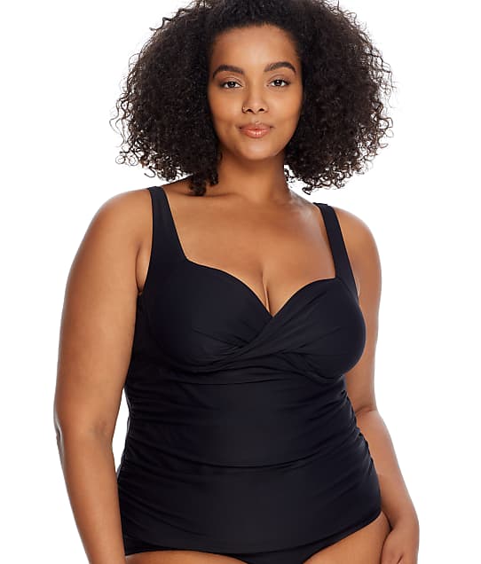 Birdsong Plus Size Eco Onyx Shirred Underwire Tankini Top in Eco Onyx(Front Views) S30159P-EOND