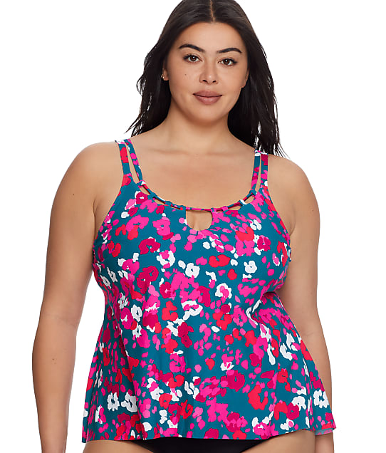 Birdsong Plus Size Midnight Poppy Keyhole Underwire Tankini Top in Midnight Poppy(Front Views) S30183P-MIDD