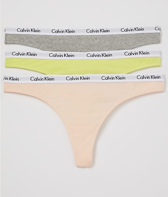 Calvin Klein Carousel Thong 3-Pack in Coral / Lime / Grey QD3587