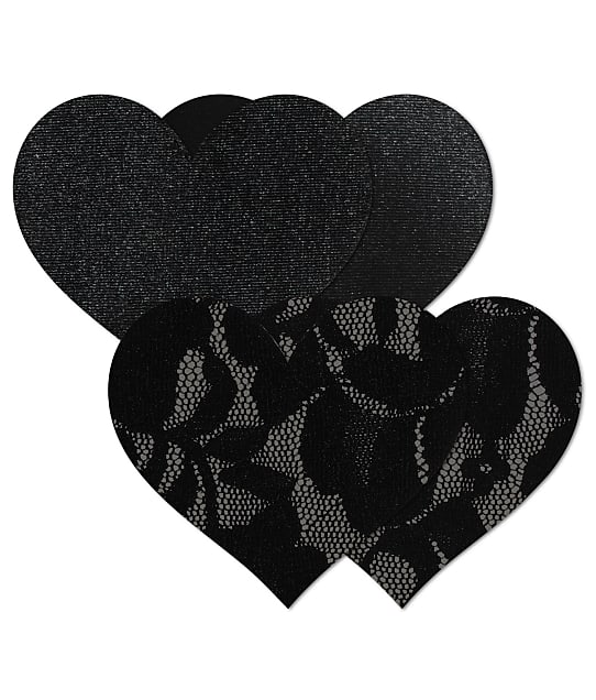 B-Six Nippies Basic Heart Pasties 2-Pack in Black(Front Views) BASIC-HEARTS