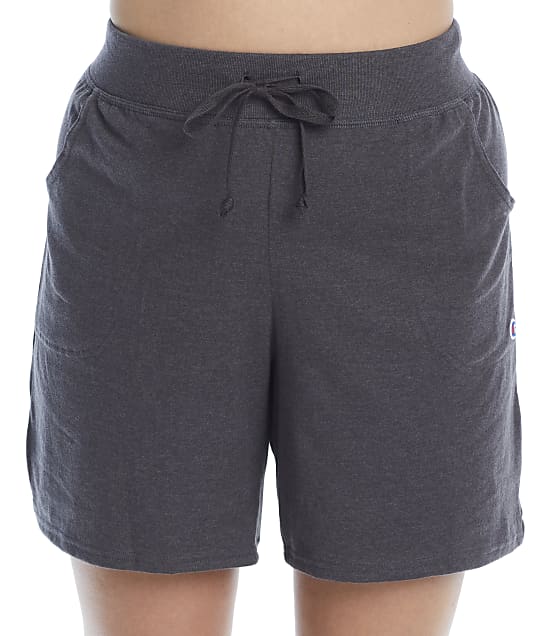 Champion Plus Size Jersey Knit Shorts in Granite Heather (Front Views) QM4415
