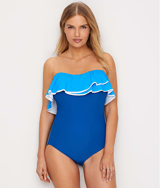 Coco Reef Paradiso Agate Ruffle Bandeau One-Piece in Cadet(Front Views) T19033