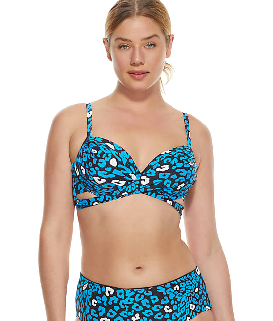 Coco Reef Antibes Leopard Enrapture Wrap Underwire Bikini Top in True Blue U76147