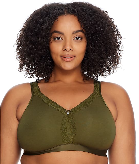 Curvy Couture Cotton Luxe Wire-Free Bra in Olive Night 1010