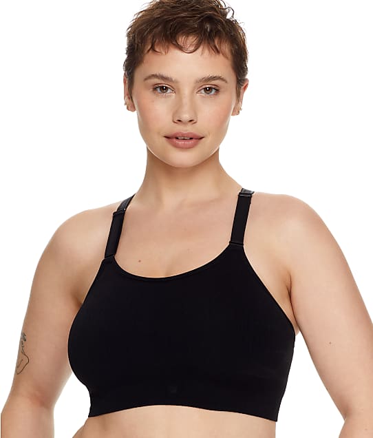 Curvy Couture Ribbed Comfort Wire-Free Bra in Black Hue 1332