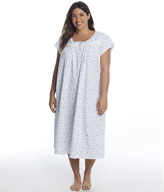 Eileen West Plus Size Blue Floral Knit Nightgown & Reviews | Bare ...