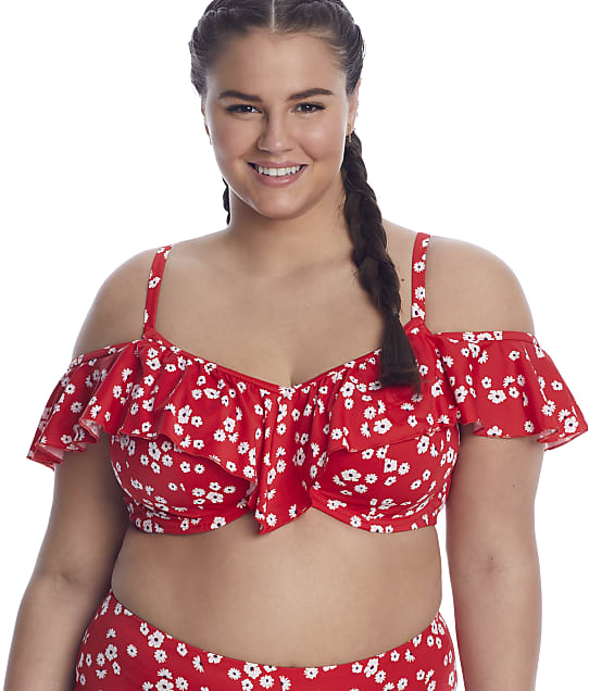 Elomi Plus Size Plain Sailing Frill Underwire Bikini Top in Red Floral(Front Views) ES7273