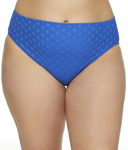 Elomi Plus Size Bazaruto Mid-Rise Bikini Bottom in Sapphire(Front Views) ES800672