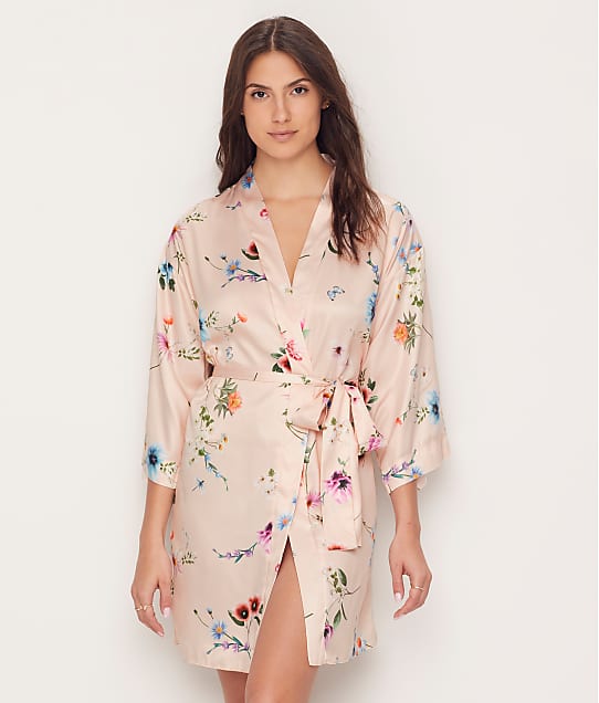 Flora Nikrooz Penelope Floral Charmeuse Wrap Robe in Pink(Front Views) Q80982