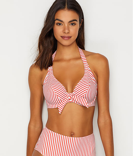 Freya Totally Stripe Halter Bikini Top in Flame(Front Views) AS6551
