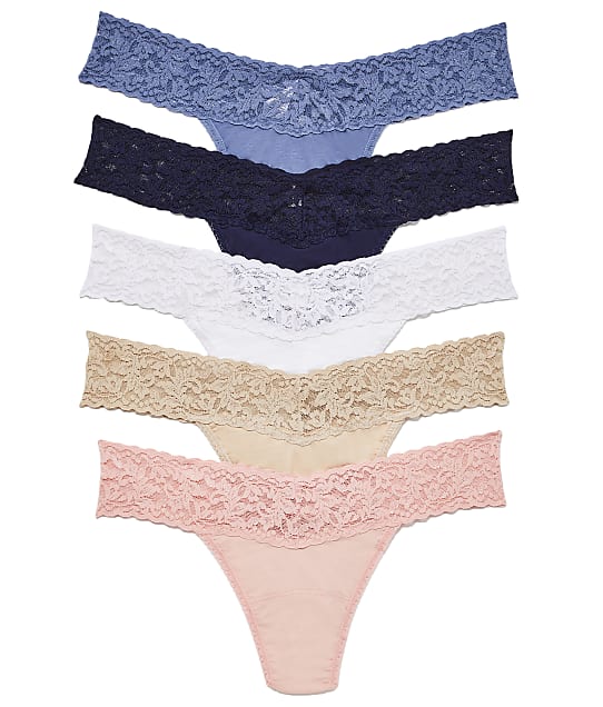 Hanky Panky Supima Cotton Original Rise Thong 5-Pack in Assorted Neutrals 89OL5BX621
