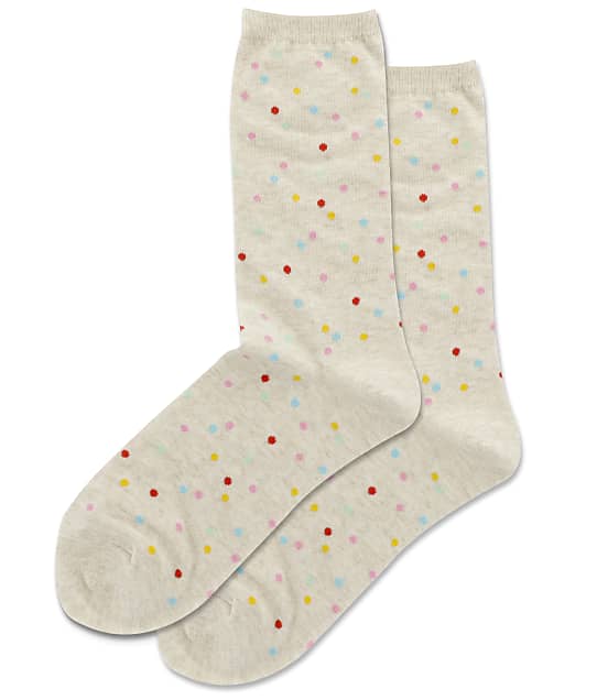 Hot Sox Confetti Dot Crew Socks in Natural(Front Views) HSW30019