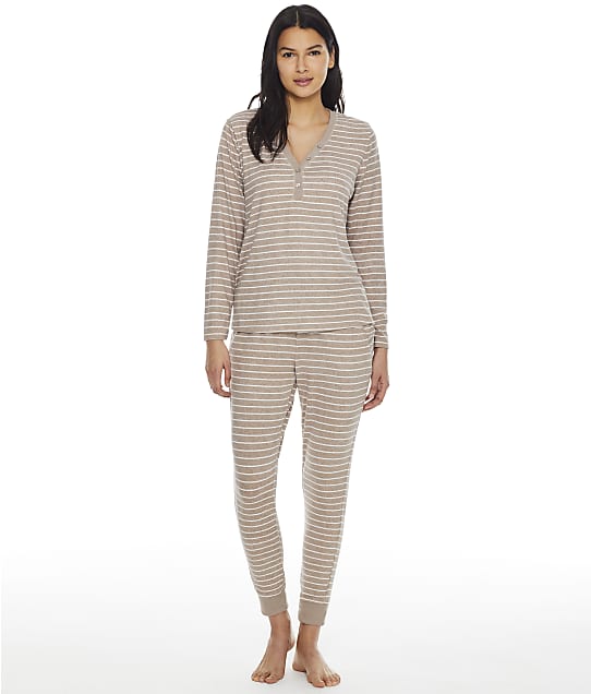 Karen Neuburger Serenity Knit Jogger Pajama Set in Oatmeal Stripe RF0373M