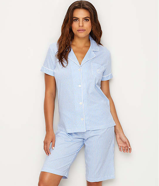 Lauren Ralph Lauren Cotton Knit Bermuda Pajama Set in Blue Stripe 816702