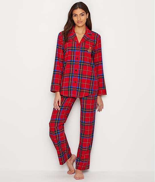 Lauren Ralph Lauren Classic Flannel Pajama Set in Red Plaid(Front Views) LN91640F