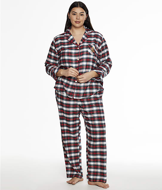 Lauren Ralph Lauren Plus Size Brushed Twill Flannel Pajama Set in Cream Plaid LN92122XF