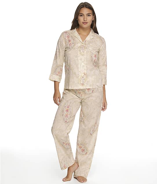 Lauren Ralph Lauren Classic Notch Collar Woven Pajama Set in Gold Paisley LN92186