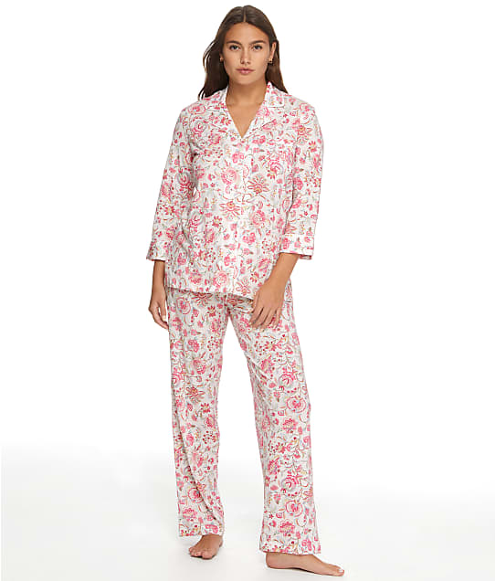 Lauren Ralph Lauren Classic Notch Collar Knit Pajama Set in Pink Multi LN92187