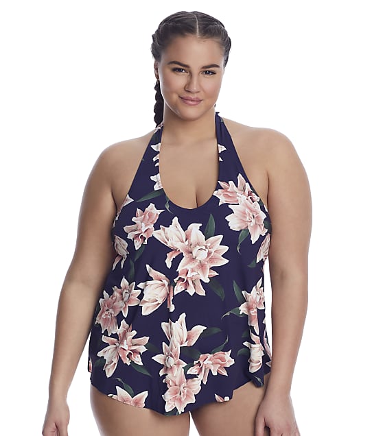 Leilani Plus Size Sparks Fly Namaste Underwire Tankini Top in Navy(Front Views) E850101