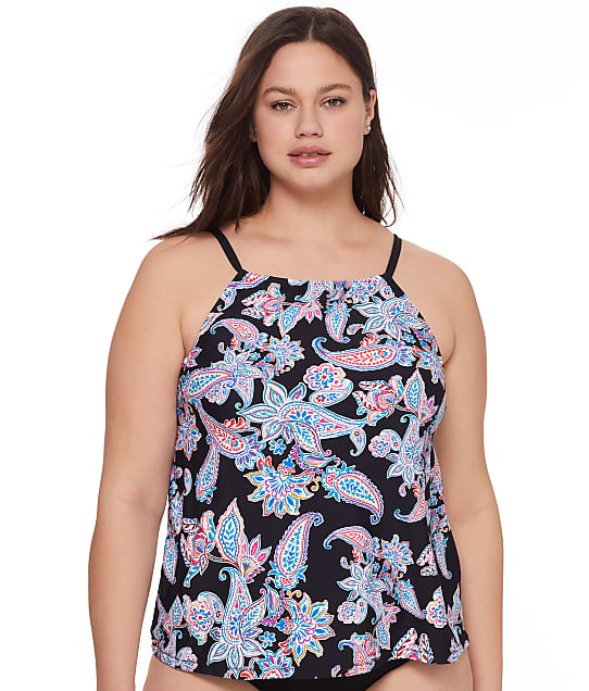 Leilani Plus Size Waterfront Paisley Cali  High-Neck Underwire Tankini Top in Multi G850403