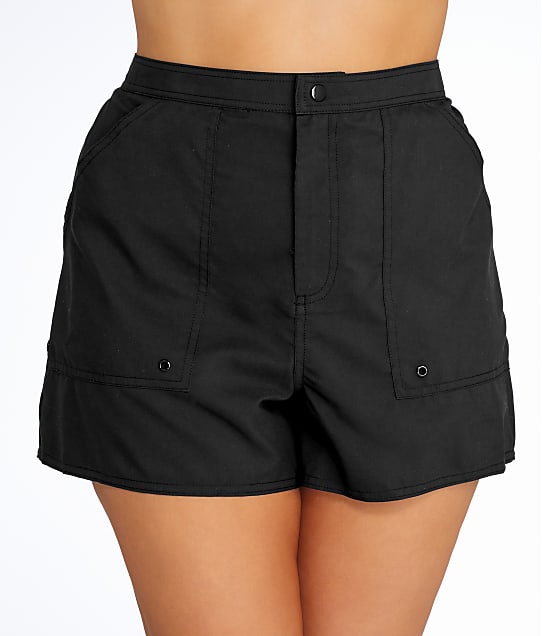 Maxine of Hollywood Plus Size Solid Woven Boardshort in Black MW6NL53W