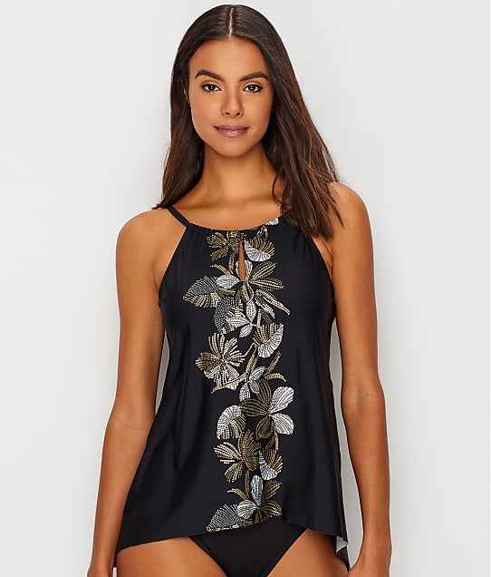 Miraclesuit Petal To The Metal Tankini Top in Black(Front Views) 6518560