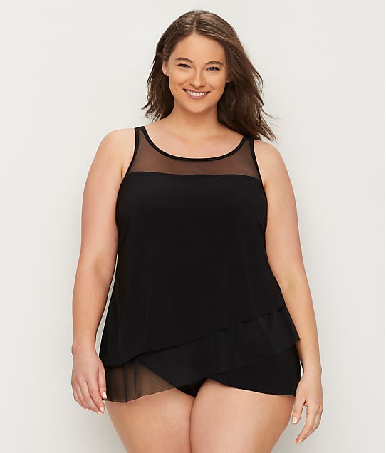 Miraclesuit Plus Size Illusionists Mirage Underwire Tankini Top in Black 6518941W