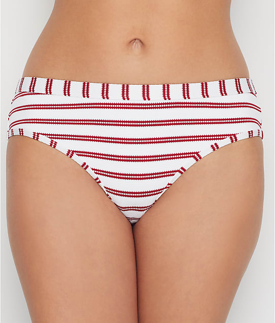 Miss Mandalay Beachcomber Bikini Bottom in White / Red(Front Views) BEA04RDB