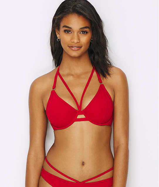 Miss Mandalay Icon Strappy Halter Bikini Top in Ruby Red(Front Views) ICUK2RUUH